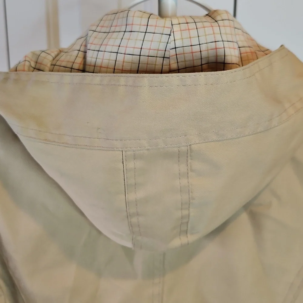 Vintage Casual Corner Tan Utility Jacket with Plaid Hood Kids 11/12 80s